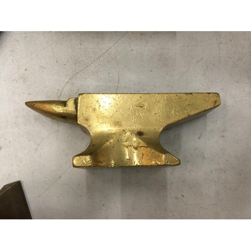 140 - THREE SALES REPRESENTATIVE'S SAMPLE CAST IRON AND BRASS ANVILS