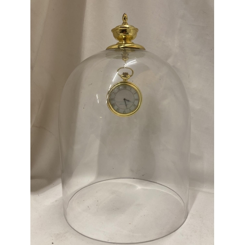 146 - A GLASS DOMED SCULPTURE TITLED 'TREASURES OF THE MORNING' WITH A POCKET WATCH