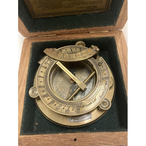 156 - A BOXED BRASS SUNDIAL COMPASS - J H STEWARD, LONDON