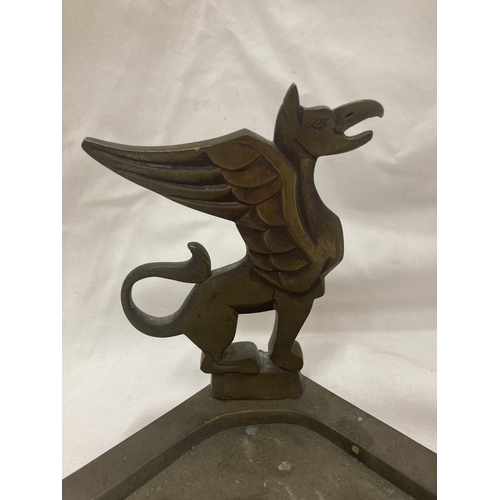 158 - A VINTAGE BRASS MID CENTURY GRIFFIN ASHTRAY