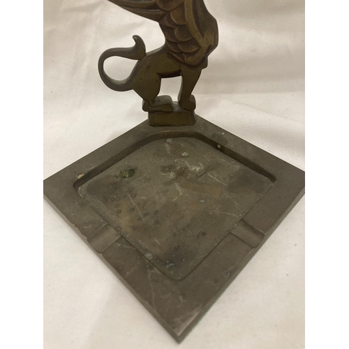 158 - A VINTAGE BRASS MID CENTURY GRIFFIN ASHTRAY