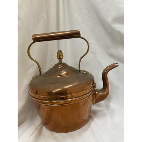 191 - TWO LARGE COPPER KETTLES WITH ACORN FINIALS