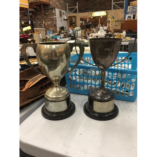 234 - FIVE SILVER PLATED TROPHY CUPS TO INCLUDE FOR LEIGH SC