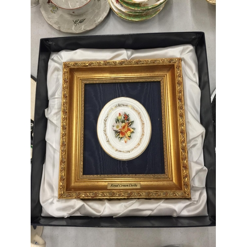 242 - A BOXED ROYAL CROWN DERBY AUTUMN PLAQUE