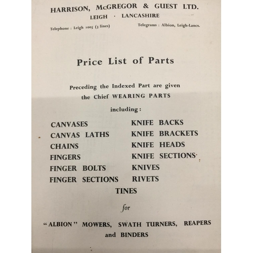 256 - TWO ALBION AGRICULTURAL MACHINERY VINTAGE SPARE PARTS PRICE LIST FROM THE 1950'S