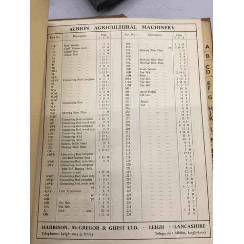 256 - TWO ALBION AGRICULTURAL MACHINERY VINTAGE SPARE PARTS PRICE LIST FROM THE 1950'S