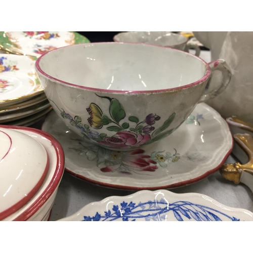 275 - A QUANTITY OF CERAMIC ITEMS TO INCLUDE FRENCH TRANSFER PRINTED PLATES, A FRENCH COFFEE POT, WATER JU... 