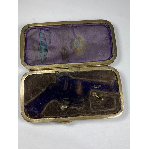 94 - A RARE MID 19TH CENTURY TWIN SECTION GAMBLERS CASE CONTAINING A SIX SHOT PIN FIRE REVOLVER, LENGTH O... 