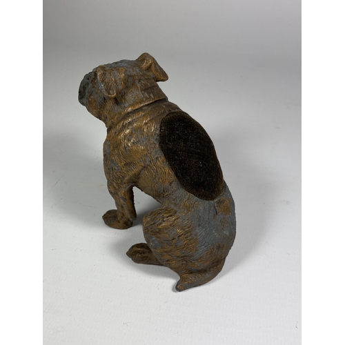 97 - AN AUSTRIAN SPELTER BULLDOG PIN CUSHION