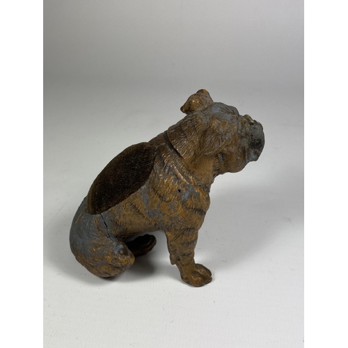 97 - AN AUSTRIAN SPELTER BULLDOG PIN CUSHION