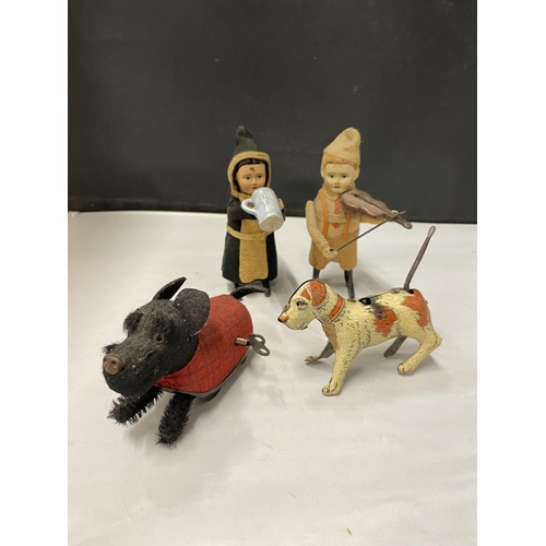 3629 - FOUR WIND UP FIGURES TO INCLUDE THREE SCHUCO - THE DRINKING MONK, THE DUTCHMAN WITH THE VIOLIN AND T... 