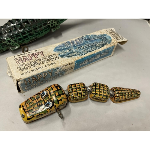 3632 - TWO TIN PLATE CROCODILE TO INCLUDE HAPPY CROCODILE IN ORIGINAL BOX AND A FURTHER GERMAN EXAMPLE