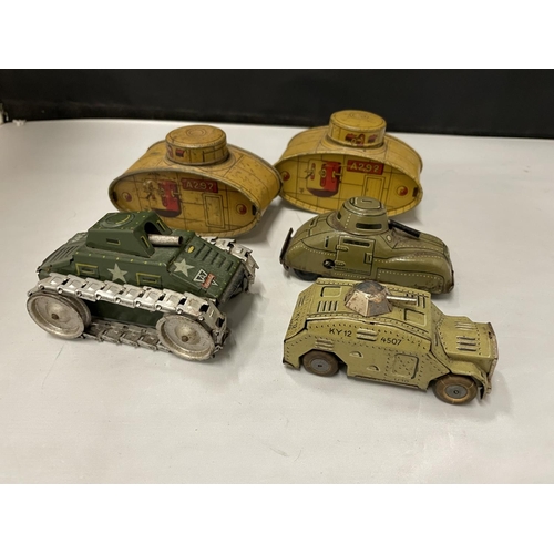 3630 - FIVE TIN PLATE TANKS TO INCLUDE AN ARNOLD, TWO A292'S ETC