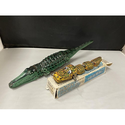 3632 - TWO TIN PLATE CROCODILE TO INCLUDE HAPPY CROCODILE IN ORIGINAL BOX AND A FURTHER GERMAN EXAMPLE