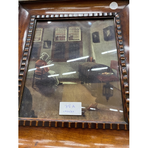 85A - A VINTAGE MAHOGANY FRAMED PRINT OF A WOMAN READING AFTER PIETER JANSSENS ELINGA