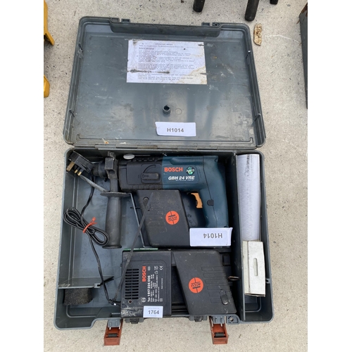 1764 - A BOSCH GBH 24 VRE BATTERY DRILL WITH CHARGER AND TWO BATTERIES