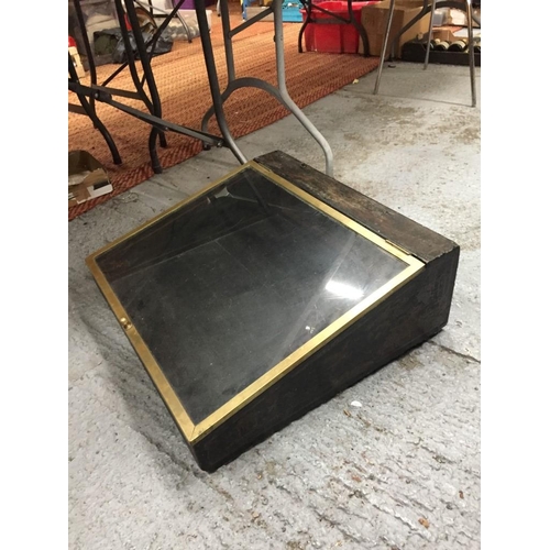 225A - A LARGE DEEP DISPLAY CABINET WITH BRASS SURROUND