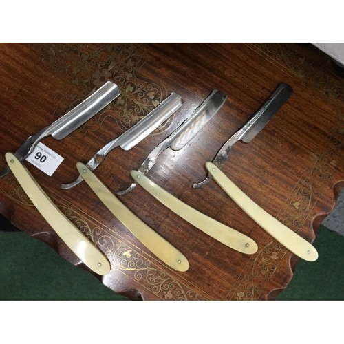 98 - A CASED WADE & BUTCHER, SHEFFIELD FOUR PIECE CUT THROAT RAZOR SHAVING KNIFE SET