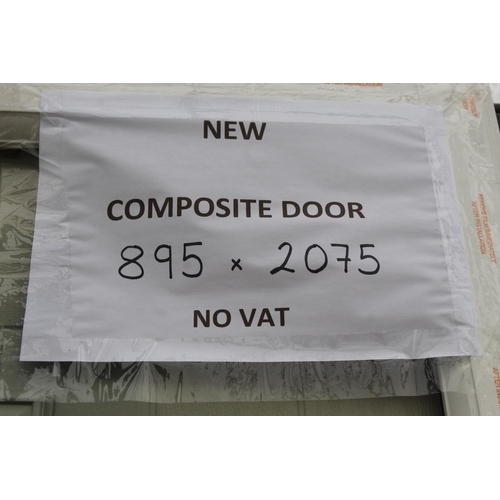 15 - A NEW GREY COMPOSITE DOOR AND FRAME 895MM X 2075MM  WITH 3 KEYS  NO VAT