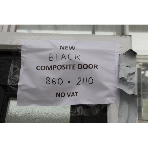 18 - A NEW BLACK COMPOSITE DOOR  AND FRAME 860MM X 2110MM  WITH 3 KEYS  NO VAT