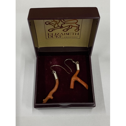 13 - A BOXED PAIR OF SILVER CORAL DESIGN EARRINGS