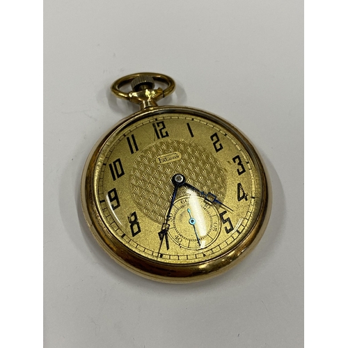 21 - A VINTAGE GOLD PLATED 'FALCON' OPEN FACED POCKET WATCH