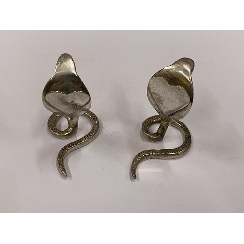 32 - TWO VINTAGE SILVER PLATED SNAKE MENU HOLDERS