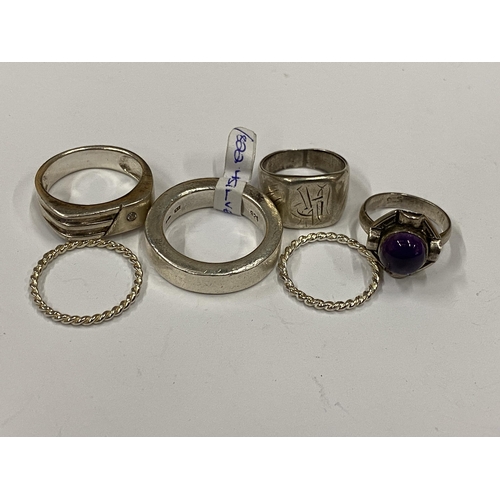 40 - SIX ASSORTED SILVER RINGS