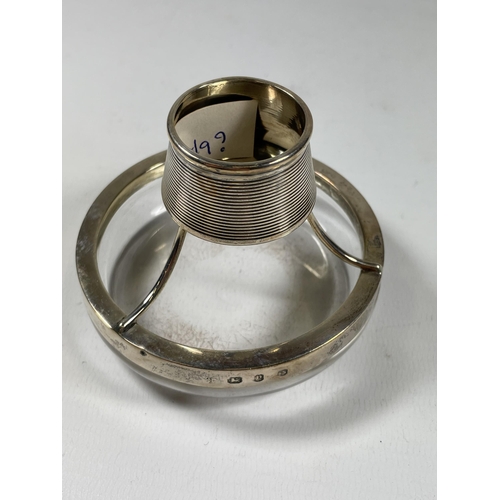 13 - A VICTORIAN SILVER AND GLASS MATCH HOLDER, HALLMARKS FOR BIRMINGHAM, 1898