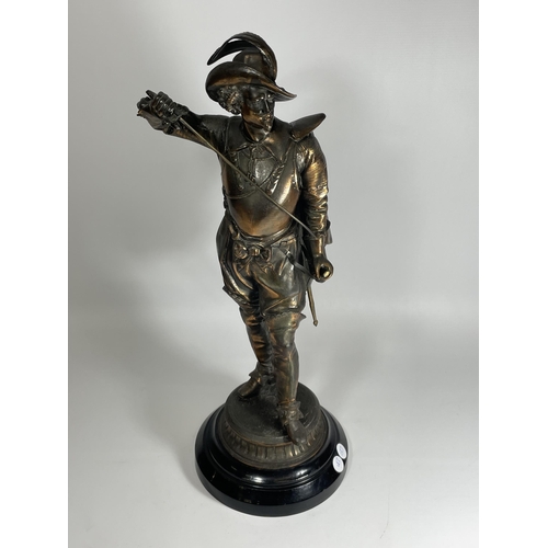 17 - A LARGE SPELTER MODEL OF A CAVALIER SWORDSMAN, HEIGHT 54CM