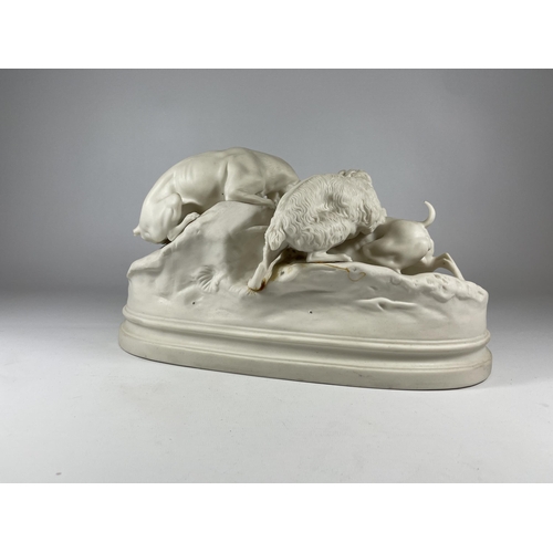 2 - A 19TH CENTURY COPELAND PARIAN WARE FIGURE GROUP OF HUNTING DOGS, (A/F), 32CM LENGTH