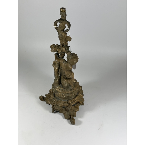 22 - A GILT CHERUB DESIGN LAMP BASE, HEIGHT 33CM