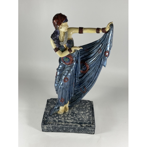 28 - A LARGE FIGURE OF A 1920'S LADY ON A MARBLE EFFECT PLINTH HEIGHT 41CM