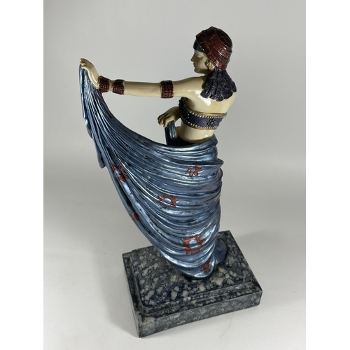 28 - A LARGE FIGURE OF A 1920'S LADY ON A MARBLE EFFECT PLINTH HEIGHT 41CM