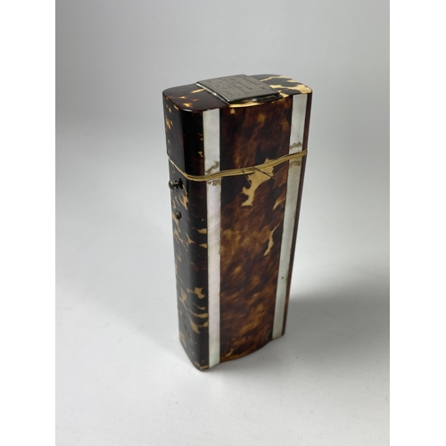 3 - A MID 19TH CENTURY C.1848 TORTOISESHELL BRUSH CASE WITH SILVER TOPPED (NOT MARKED)