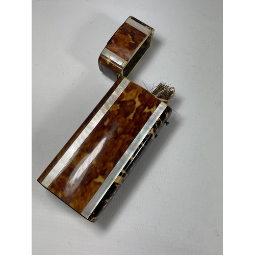 3 - A MID 19TH CENTURY C.1848 TORTOISESHELL BRUSH CASE WITH SILVER TOPPED (NOT MARKED)