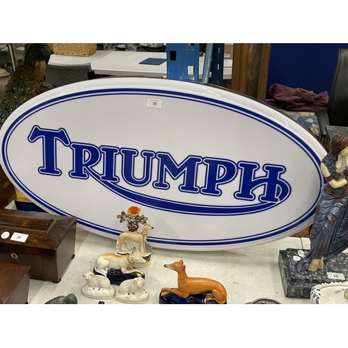 30 - A TRIUMPH ILLUMINATED LIGHT BOX SIGN - WORKING ORDER AT TIME OF CATALOGUING.  WIDTH 94CM, HEIGHT 48C... 