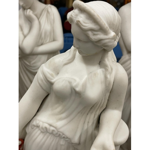 47 - A GROUP OF THREE 19TH CENTURY PARIAN WARE FIGURES OF LADIES, TALLEST 35CM