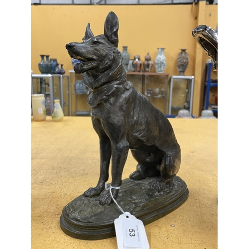 53 - A VINTAGE BRONZE MODEL OF AN ALSATION DOG, SIGNED