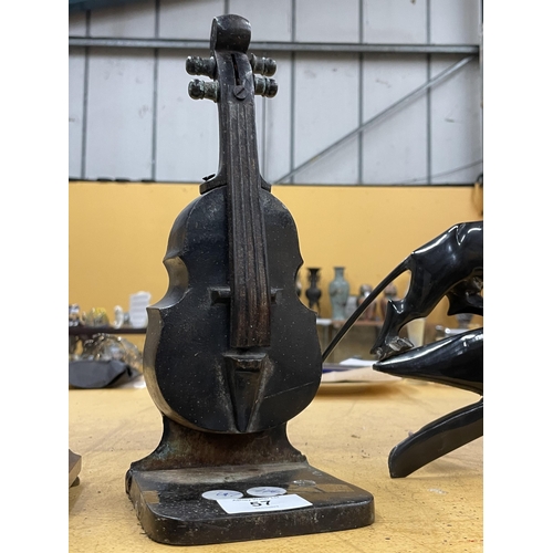 57 - A BRONZE DOUBLE BASS DOOR STOP