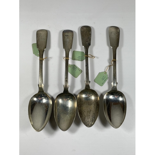 9 - FOUR GEORGIAN SILVER TABLESPOONS COMPRISING THREE GEORGE II, CHARLES LIAS EXAMPLES WITH HALLMARKS DA... 