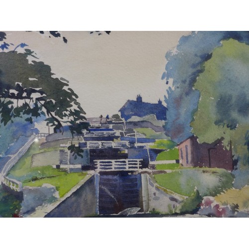 415 - JAMES PATERSON A.R.C.A. (BRITISH 1916-1986) '5 RISE LOCK BINGLEY', WATERCOLOUR, SIGNED AND DATED 8/7... 