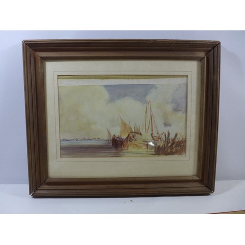 418 - TWO WATERCOLOURS OF SHIPPING SCENES, FRAMED AND GLAZED