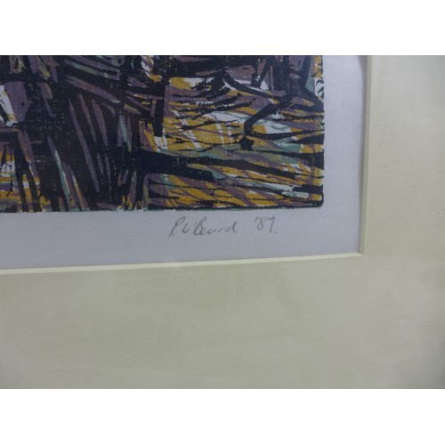 420 - SIGNED LIMITED EDITION PRINT, POSSIBLY BY ROBERT BEARD, ABSTRACT SCENE OF FIGURES, SIGNED AND DATED ... 