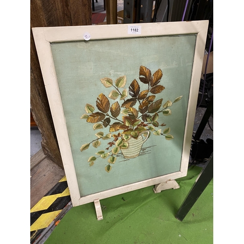 1182 - A VINTAGE FLORAL EMBOROIDERED FIRE SCREEN