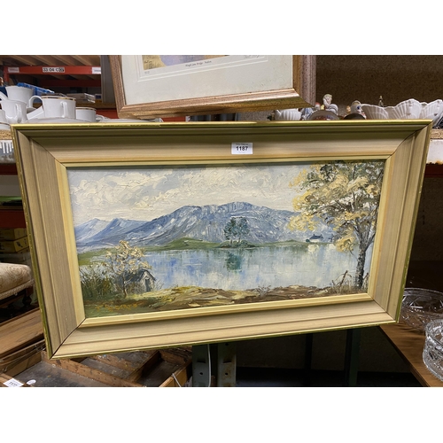 1187 - A FRAMED OIL PAINTING OF A LAKE SCENE, SIGNED J.ROBERTS