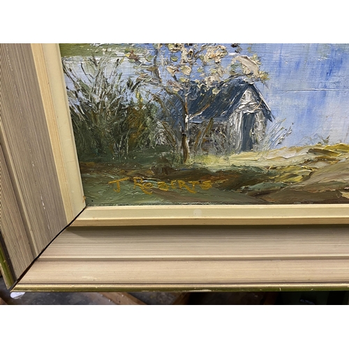 1187 - A FRAMED OIL PAINTING OF A LAKE SCENE, SIGNED J.ROBERTS