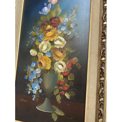 1192 - A MODERN GILT FRAMED STILL LIFE OIL ON CANVAS, SIGNED RUGGERI