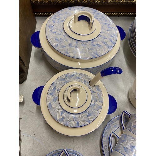 80 - A FIFTY FIVE PIECE ART DECO 1920/1930'S ROYAL DOULTON 'ENVOY' PATTERN BLUE AND WHITE DINNER SERVICE