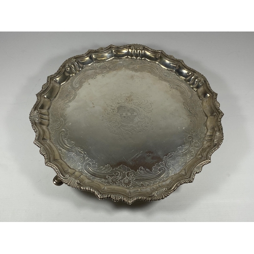 88 - A GEORGE II SILVER SALVER BY DOROTHY MILLS, HALLMARKS FOR LONDON 1753, DIAMETER 33CM, WEIGHT 836G